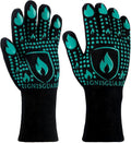 BBQ & Grill Gloves, Oven Gloves, 1472°F Silicone Oven Mitts Heat Resistant Grilling Gloves Fireproof Non-Slip for Barbecue Cooking Baking Smoking, 1-Pair (Green, Large)