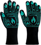 BBQ & Grill Gloves, Oven Gloves, 1472°F Silicone Oven Mitts Heat Resistant Grilling Gloves Fireproof Non-Slip for Barbecue Cooking Baking Smoking, 1-Pair (Green, Large)