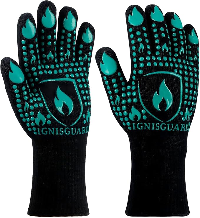 BBQ & Grill Gloves, Oven Gloves, 1472°F Silicone Oven Mitts Heat Resistant Grilling Gloves Fireproof Non-Slip for Barbecue Cooking Baking Smoking, 1-Pair (Green, Large)
