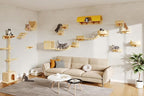 Cat Wall Furniture, 26 in 1 Cat Shelves w/Cat Tree, Tunnel, Beige | Wall Mounted Cats Furniture Set w/Plush Fabric, Cat Climbing Systems for 16 Inch Drywall, with Scratching Posts, Bridge, Moon