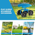 Rolling Garden Seat, Garden Cart with 360° Swivel Work Seat & Adjustable Height, Heavy Duty Garden Seat with Wheels for Lawn Yard Patio Greenhouse Planting Cleaning (Blue)