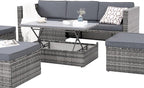 Modular Rattan Outdoor Sectional Furniture, Wicker Conversation Patio Sets with Plywood Coffee Table and Lounger Sofa for Backyard, Dc-Dark Gray