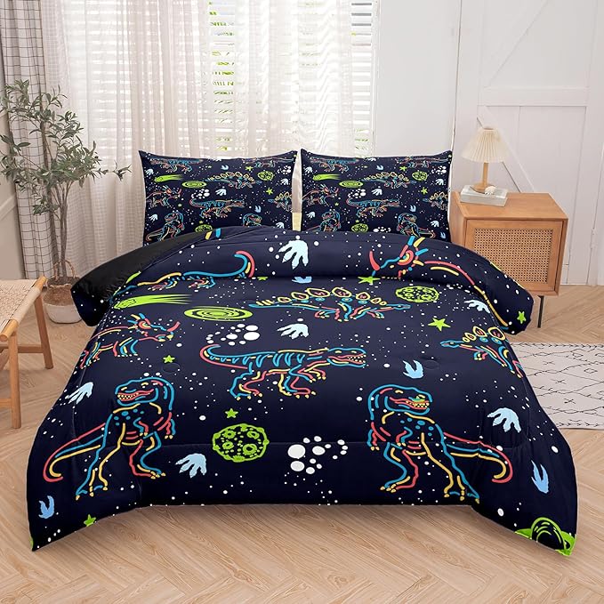 NINENINE Dinosaur Comforter Sets for Boys,Kids Dinosaur Bedding Set,Twin Size Bedding Sets for Boys Kids,Dark Blue Comforter Set with 1 Comforter 1 Pillowcase…