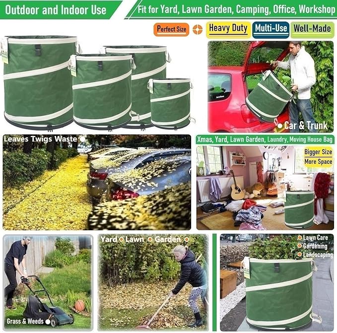 32-Gallon Collapsible Trash Can (19x25 in) Hard-Shell Bottom Yard Garden Bag for Pop-Up Recycling Bin,Yard Waste,Debris bag,Laundry Hamper,RV Camping Waste Bin,Lawn Grass,Leaf Bag,Sods,Weeds Barrel