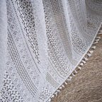 Sutuo Home White Crochet Boho Curtains 63 Inches Length, Sheer Lace Handmade Tassels Knitted Window Treatment Vintage Rustic Bohemian Farmhouse Drape for Bedroom Rod Pocket 1 Panel 59" W x 63" L