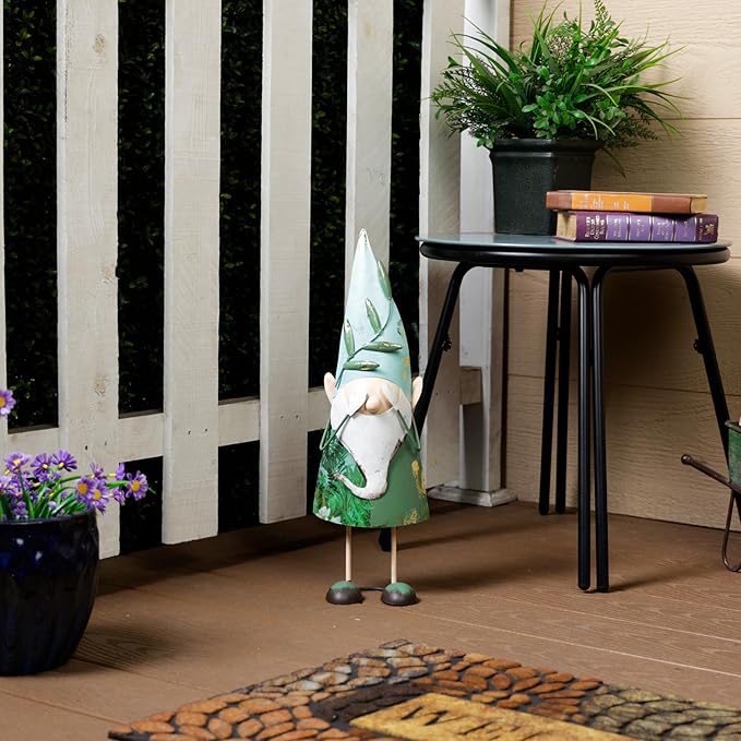 Alpine Corporation MCC798HH See No Evil Metal Gnome Decor, Whimsical Playful Décor for Patio & Garden, 19" H, Green
