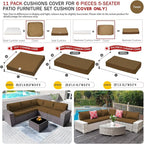 ClawsCover 11Pack Outdoor Seat and Back Cushions Replacement Covers Fit for 5-Seater 6Pieces Wicker Rattan Patio Furniture Conversation Set Sectional Couch Chairs,Taupe-Included Cover Only