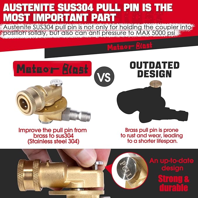 Meteor Blast Pivoting Coupler, 270 Degree with 7 Angles, heavy duty design and Stainless Steel Safety Lock for Pressure Washer Spray Nozzle, Clean Hard to Reach Area, 5000PS