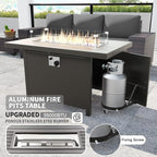 Kullavik 13PCS Outdoor Patio Furniture Set with 43" 55000BTU Gas Propane Fire Pit Table PE Wicker Rattan Sectional Sofa Patio Conversation Sets,Grey