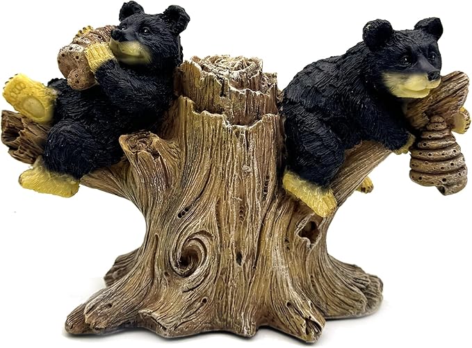 2 Black Bears on Branch Statue Figurine Sculpture Resin Collectible Gifts for Bear Lover Office Home Decor Desk Accessories Decoration Garden Figurines Outdoor Decor