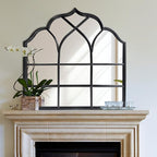 Window Mirror Pane, Black Metal Frame, Cathedral Arched Wall Mirrors Decorative Over Fireplace Mantel, Farmhouse Decorations for Dining Living Room Hallway Entryway