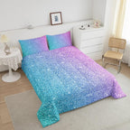 Colorful Glitter Bedding King Girly Turquoise Teal Blue Pink Pastel Girls Comforter Set 3 Pcs Trendy Quilt Duvet for Kid Women Down Comforter with Sparkle Sequin Pattern Bling Bedroom Decor Bed Cover