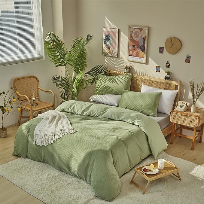 Sage Velvet Comforter Sets Solid Sage Green Flannel Bedding Set King Women 3 Pieces Sage Green Velvet Blanket Winter Bedding Set Men Sage Green Flannel Bed Comforter Set King Bedding Set