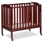 Dream On Me 3 in 1 Portable Folding Stationary Side Crib in Cherry, Greenguard Gold Certified, Safety Wheel with Locking Casters, Convertible, 3 Mattress Heights