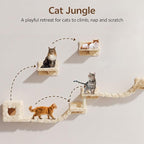 9-in-1 Cat Wall Shelves, Cat Wall Furniture Set with Bridge, Beige | Wall Mounted Cats Shelf for Space-Saving, Multi-Level Cat Climbing Systems for 16 Inch Drywall, with Scratching Posts, Condos