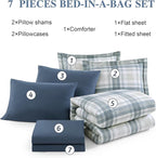 Blue Full Size Comforter Sets, Plaid Comforter Full Size for Boys & Girls,Classic Homestead-style Bedding Sets Full with Full Size Bed Sheets and Comforter Set