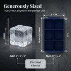 KitchFort® Large Silicone Ice Cube Tray (3-Pack), Easy Release 2" Big Ice Cubes - Cocktail, Whiskey Ice Cubes Mold - Ice Trays for Freezer with Lid - Stackable Silicone Ice Tray - Navy Blue