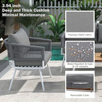 4-Piece Outdoor Patio Furniture Boho Rope Weave Set, Conversation Loveseat Sofa&Chairs with Acacia Wood Table and Thick Cushions, for Garden Backyard Balcony, Onesize, Beige