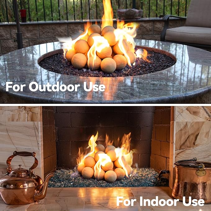 Skyflame 2-inch Ceramic Fireplace Balls, Set of 25 Round Fire Stones Set for Indoor/Outdoor Fire Pit/Fireplace Parts for Decorative, Beige