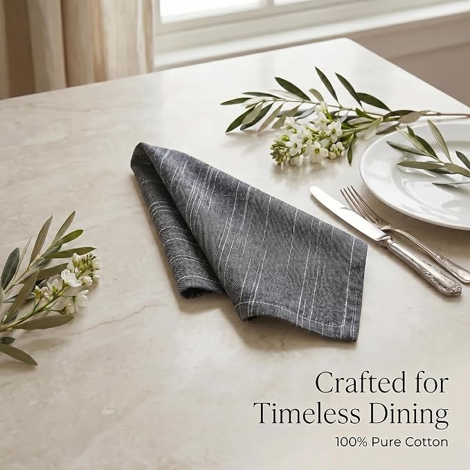 Urban Villa Cloth Napkins Cotton 20x20 (Set of 12) Black/White