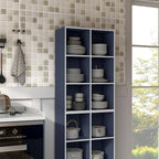 Apexa 6 Cube Storage Organizer Shelves, Stackable Wood Bookcase Fits Cubby Bins for Organization, Dorm Teen Room Decor & Home Office, Steel Blue