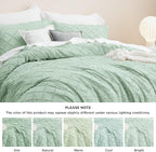 Bedsure Full Size Comforter Set - Green Comforter, Boho Tufted Shabby Chic Bedding Comforter Set, 3 Pieces Vintage Farmhouse Bed Set for All Seasons, Fluffy Soft Bedding Set with 2 Pillow Shams