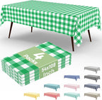 4 Packs Buffalo Disposable Table Cloth, 54 x 108 Inch Waterproof Plastic Tablecloth, Rectangle Green and White Checkered Table Covers for Picnic, Birthday, Party, Back to School