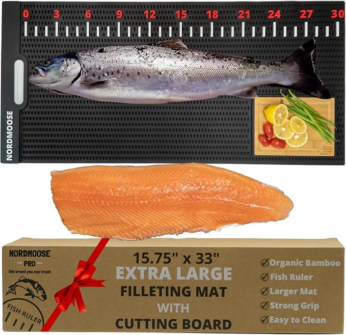 Fish Fillet Mat with Fish Cutting Board, Extra Large 33"x15.75", Portable & Grippy Fish Cleaning Mat - Durable & Easy to Clean, Rollable Fish Fillet Board