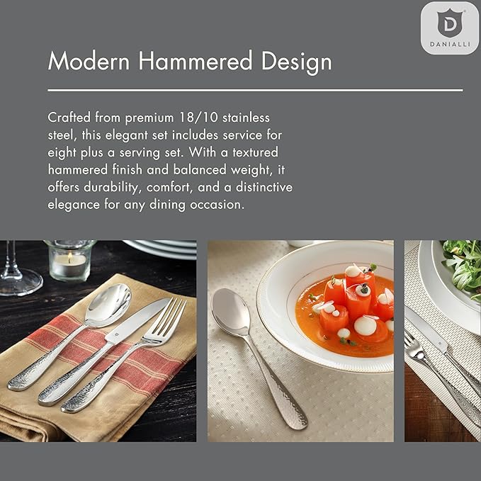 Hammered Silverware Set | Premium 18/10 Stainless Steel Flatware Service for 6 | Heavy-Duty & Dishwasher Safe | Built to Last (30-Piece, Fidenza Hammered)