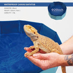 Bearded Dragon Foldable Bath Pool with Bath Brush, Bathrobe, Towel, Spray Pot and Tweezer, (Blue 6 in 1 Set) for Puppy Small Dogs Cats