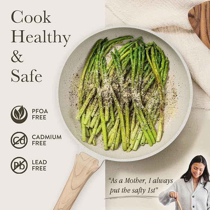 CAROTE Non Stick Frying Pan, 10 Inch White Granite Skillet with Glass Lid | Non Toxic Kitchen Healthy Cookware, Compatible with All Stovetop, Easy to Clean, PFOA Free