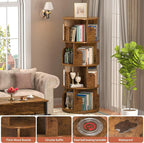 Rotating Bookshelf, Corner Bookshelf, 360 Display Wood Spinning Bookcase Storage Rack, Floor Standing Revolving Bookcase Narrow Book Shelf Organizer for Small Space, Bedroom, Rustic Brown