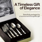 Luciella Ponza Flatware Set for 12, 65-Piece Stainless Steel Silverware Set with Serving Utensils, Timeless Hammered Design, Rust-Resistant, Mirror Polished & Dishwasher Safe