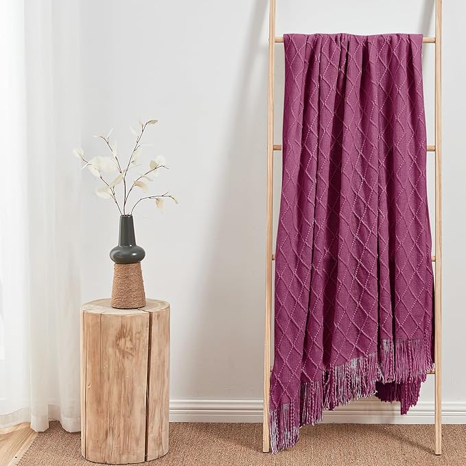 inhand Knitted Throw Blanket for Couch and Bed, Soft Living Room Home Decor Knitted Blanket with Tassel, Outdoor Lightweight Breathable Summer Blanket, Farmhouse Warm Woven Decorative, 50"x60"