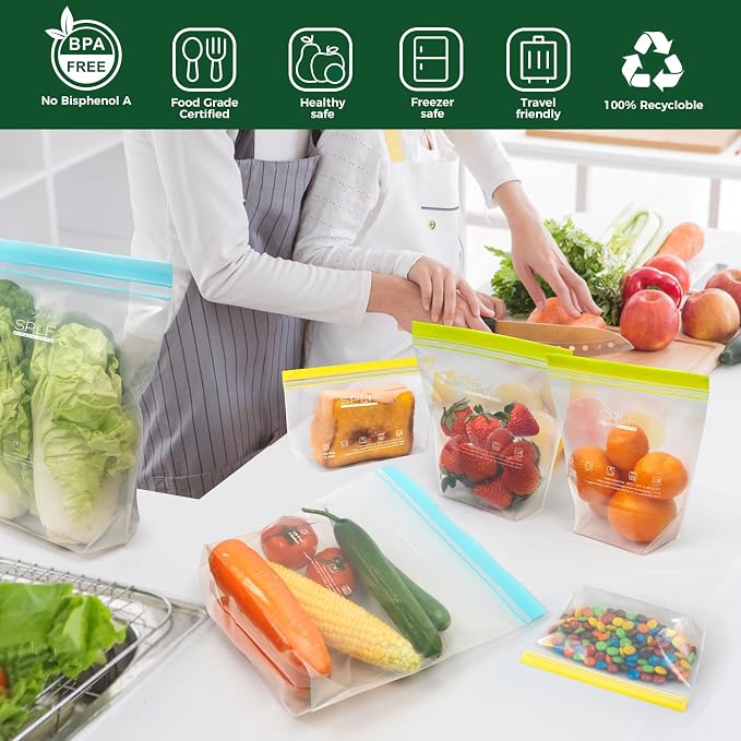SPLF 12 Pack Reusable Sandwich Bags Dishwasher Microwave Safe | BPA Free Extra Thick Leakproof Reusable Freezer Bags, Silicone Free Containers for Meal Prep, Fridge Kitchen Organization