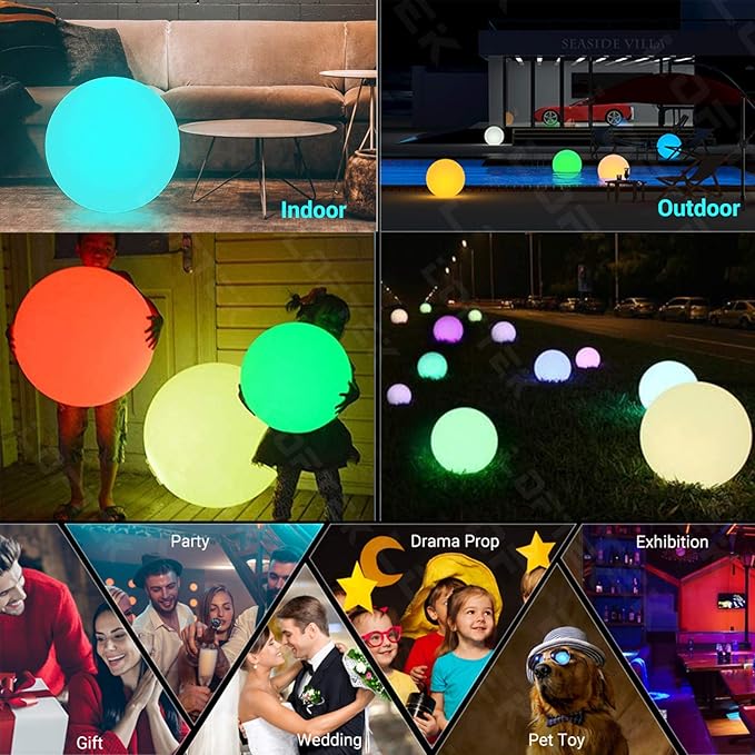 LOFTEK Floating Pool Light - 16-inch Large Ball Lamp with Remote - 3 Modes & 16 RGB Colorful - Waterproof & Rechargeable Globe Floor Lamp for Pool Party, Gaming Room, Garden, 1-Pack
