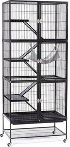Prevue Pet Products Ferret Stack Six Story Ferret Home - Portable Stand, Escape Proof Lock, Includes Hammock & Ramps, Expandable Six Story Cage Stacking System with Wheels - Black