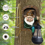 Fairy Garden Statues Gnomes Solar Lantern - Halloween Elf Out The Door Tree Hugger Figurines Fence Wall Yard Art Home Decor Outdoor Tree Face Sculpture, Ideal Thanksgiving Decorations