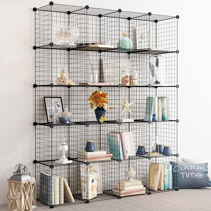 TUMUCUTE Wire Cube Storage Organizer, Metal Storage Shelves Bookshelf, Stackable Modular Closet Organizer for Bedroom Living Room, Office,Storage Shelves (20 Cubes, Iron)