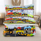 Tailor Shop Construction Vehicle Truck Comforter Set Queen Size，Cartoon Excavator Bedding Sets Comforter Cover for Boys Childs Kids Teens ，Tractor Mixer Room Decor with 1 Comforter 2 Pillowcases