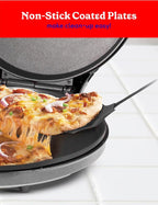 Betty Crocker Pizza Maker Plus, 12" Indoor Electric Grill, Nonstick Griddle Pan for Pizzas, Quesadillas, Tortillas, Nachos and more, 12" Electric Griddle for Delicious Meals and Snacks, Silver