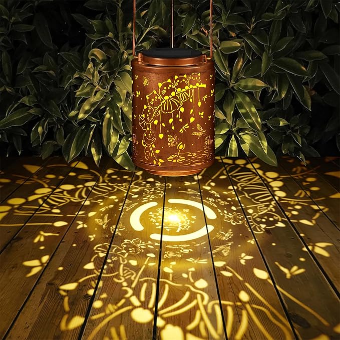 Solar Lanterns Garden Decor Birthday Gifts for Women Mon Grandma Metal Hanging Solar Lights Waterproof Outdoor Decoration for Outside LED Lanterns for Yard Patio Lawn (Cat)