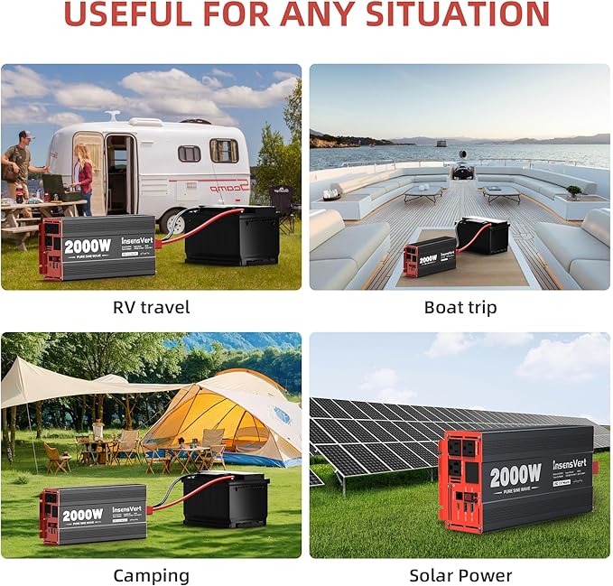 2000W Pure Sine Wave Inverter, Car Power Inverter 24V to 120V AC Converter for RV, Truck, Solar, Outdoor with Dual AC and 20A Socket, 18W+30W USB, PD60W, Surge 4000W, Remote Control(2000W-24V)