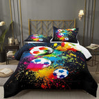 Bodhi Boys Sports Bedding Set Twin Size,Rainbow Graffiti Soccer Comforter Set Twin,Football Comforter Set for Boys,Kids,Teens with Matching Pillowcases,Teen Kids Comforter Set Twin