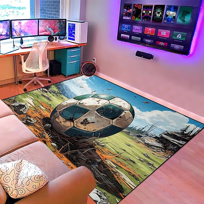 Football Rug for Boys Bedroom - Kids Rug Football Rug Basketball Rugs for Teen Boys Bedroom Football Carpet for Boys Bedroom Football Rugs for Boys Girls Sports Room,4'5''×6'