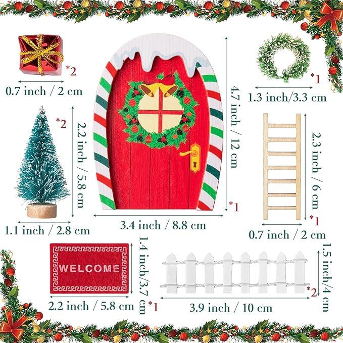 Haooryx 10Pcs Christmas Magic Miniature Tiny Fairy Wooden Doors Decorative Accessories, Welcome to Dollhouse Mini Entry for Fairies Magical Door Christmas Decorations Xmas Decor