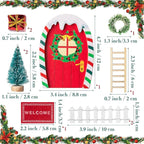 Haooryx 10Pcs Christmas Magic Miniature Tiny Fairy Wooden Doors Decorative Accessories, Welcome to Dollhouse Mini Entry for Fairies Magical Door Christmas Decorations Xmas Decor