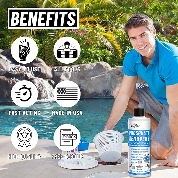 Phosphate Remover - Pool Chemicals, Pool Phosphate Remover, Pool Chemicals For Inground Pools & Above Ground Swimming Pools, Perfect for Pool Openings to Make Your Pool Phosphate Free 32oz