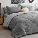 Bedsure California King Comforter Set - 7 Pieces Reversible Bed in a Bag California King with Comforters, Sheets, Pillowcases & Shams, Grey Bedding Sets