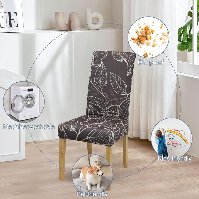 Dining Chair Covers, Stretch Seat Covers, Washable Furniture Protector | 4 Pack, Washable, Stretch Fit, Soft, Non Slip, Dining Chair Covers, Seat Protector, Furniture Cover,Easy Clean